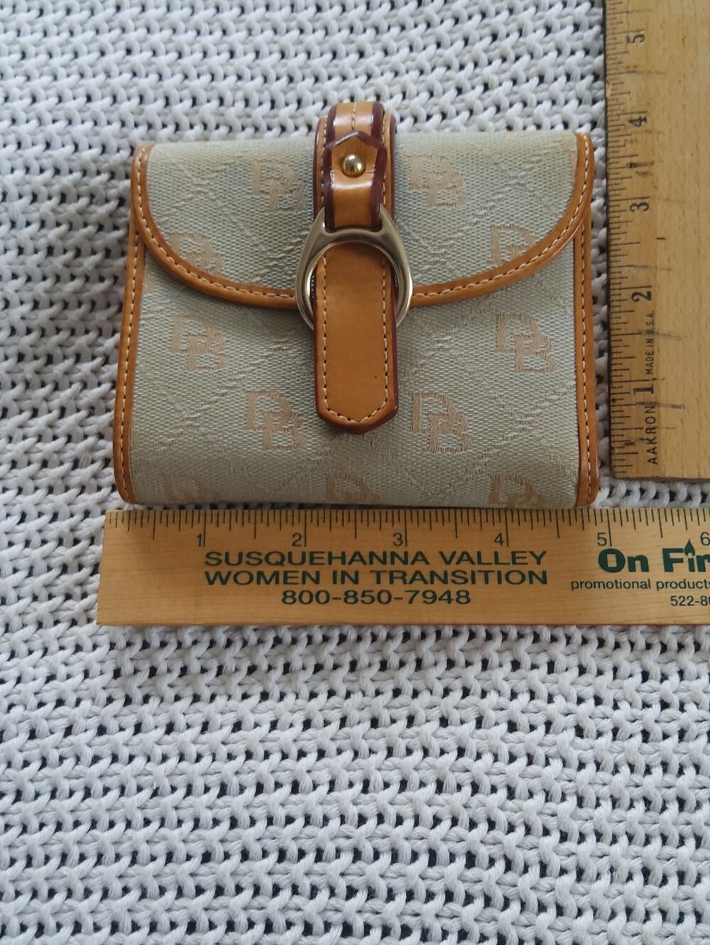 Dooney & Burke Beige Canvas  Wallet with Tan Leather Trim